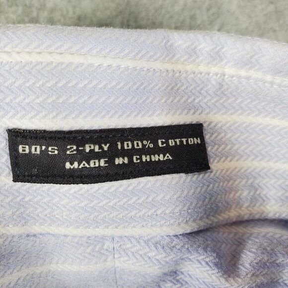 Neiman Marcus Shirt Mens Sz 17 34/35 Blue Striped 100% Cotton Dress Button Up - Picture 5 of 9